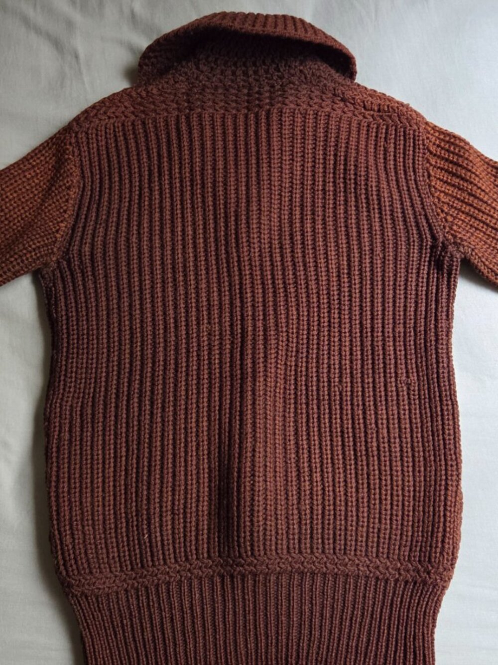 1920s Shaker Sweater Brown Two Tone Shawl Collar Detroit Knitting Mills Wool - Picture 5 of 8